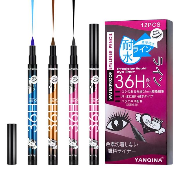 Yanqina su geçirmez eyeliner renkli kalemler su geçirmez ince kalem kafası 36H uzun süredir doğal lekesiz gözler makyaj 3347789