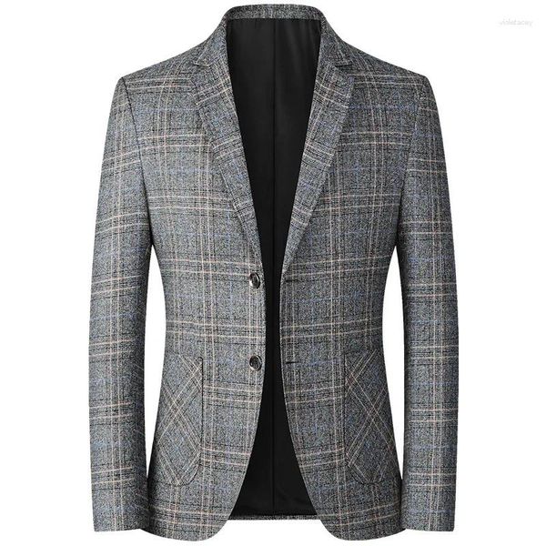 Abiti da uomo Giacca da abito primaverile e autunnale Polo monopetto scozzese Business Casual Cappotto aderente