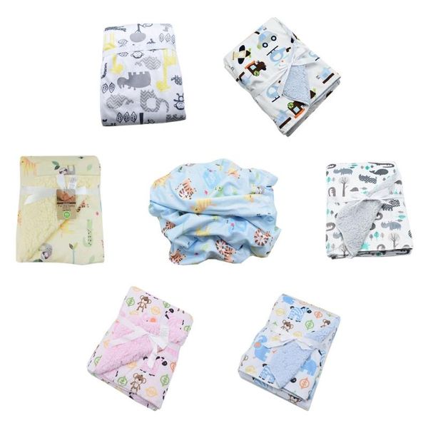 Cobertores Surtando 50le bebê impresso de pelúcia curta recebendo manta de desenho animado de dupla camada de lambe swaddle swaddle de banho de toalha de banho