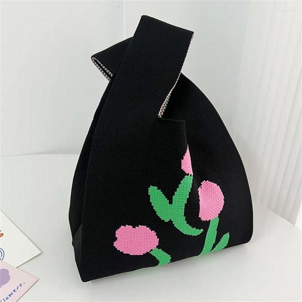 Sacos de compras moda flor malha bolsa estilo coreano feminino bolsa de pulso senhora lazer saco viagem diário casual grande capacidade totes