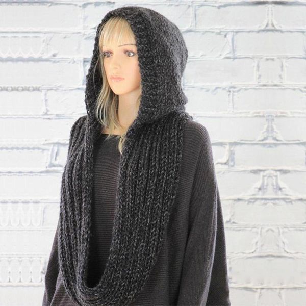 Schals Herbst Winter Frauen Einfarbig Warm Strickschal Wollgarn Kapuze Mütze Halstuch Geschenk Für Familie Frau Freunde