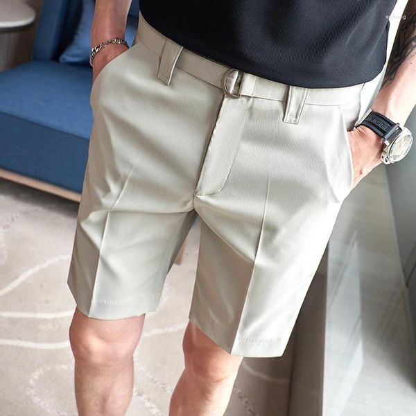 Shorts masculinos coreano verão negócios formal desgaste com cinto para roupas masculinas 2023 magro ajuste casual escritório reto curto homme 3 cores