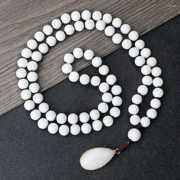 Strand 108 mala porcelana branca frisada pulseira oração cura gota de água pingente colar feminino masculino pulseiras elásticas jóias presente