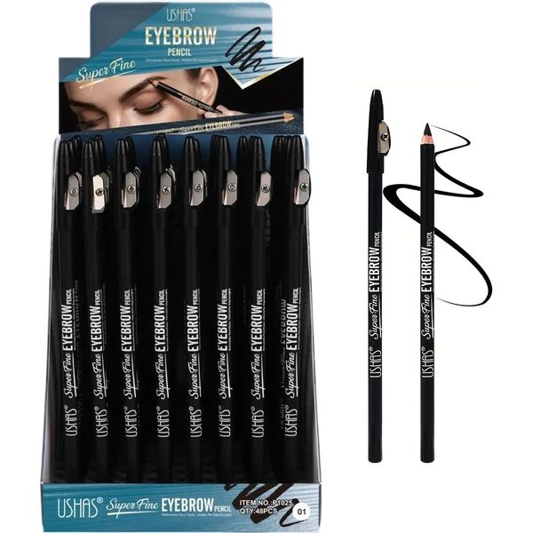 Potenziatori per sopracciglia 48 Pz / lotto Matita per sopracciglia impermeabile a lunga durata in legno con temperamatite Cosmetici Penna per eyeliner nera Trucco per occhi All'ingrosso 231109