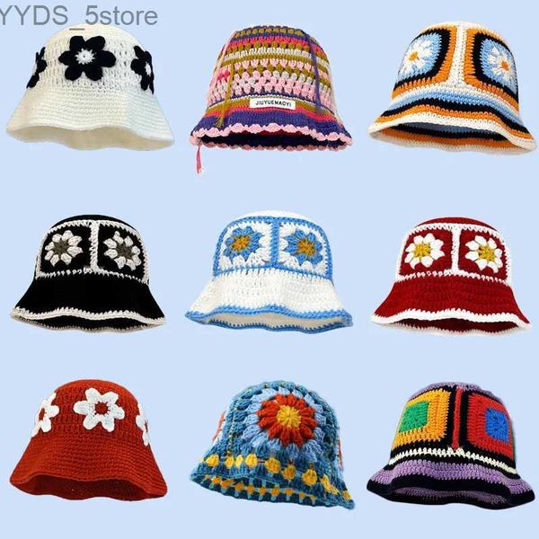 Beanie/Skull Caps 2023 Autunno Nuovo Crochet coreano fatto a mano cappello della benna donne tessitura cappello lavorato a maglia Y2k moda fiori autunno inverno berretti berretto YQ231108