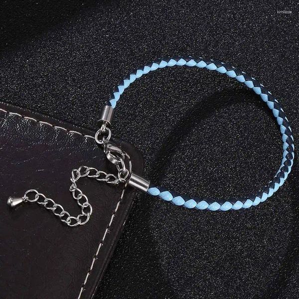 Charme pulseiras moda feminina jóias azul trançado pulseira de couro artesanal senhoras e pulseiras fr0529