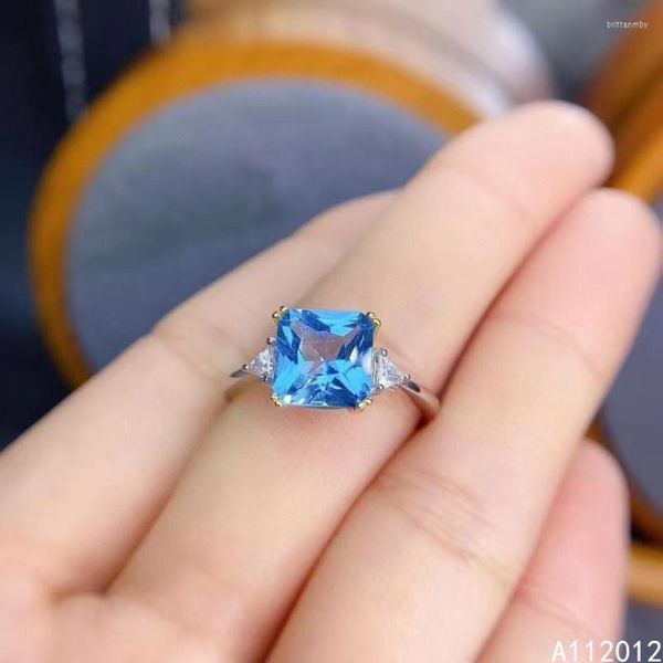 Küme halkaları kjjeaxcmy ince mücevher doğal mavi topaz 925 sterling gümüş modaya uygun kadın değerli taş ring destek testi kutu