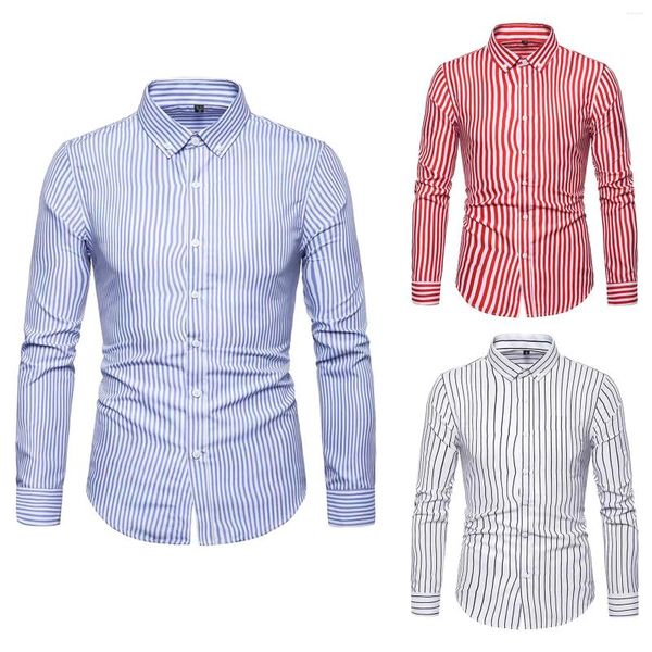 Magliette da uomo a righe casual a maniche lunghe monopetto colletto rovesciato camicia pigiama con bottoni in costume della bambola Ken