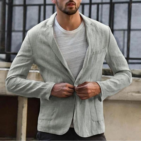 Abiti da uomo Giacche di lino per uomo Cappotto estivo casual Cappotto grigio monopetto Vestibilità ampia Leggero ballo di fine anno Abito da sposo Blazer