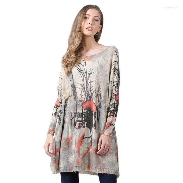 Maglioni da donna XIKOI Maglione oversize in lana per donna Abiti lunghi pullover caldi Maglione con stampa lampada Maglione casual lavorato a maglia Femme