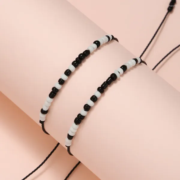 Strand 2 Teile/satz Handgefertigte Türkische Trendy I Love You Morsecode Schwarz Und Weiß Reisperlen Geflochtene Verstellbare Paar Armbänder