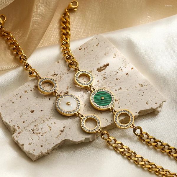 Braccialetti con ciondoli Mafisar acciaio inossidabile 316L bianco cerchio verde braccialetto con strass per le donne tendenza polso catena gioielli regali di compleanno