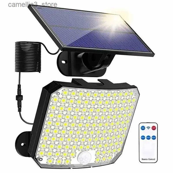 Luzes de parede solares 118led luz solar ao ar livre luz de parede solar luzes noturnas lâmpada à prova dwaterproof água controle remoto para jardim luz solar para exterior q231109