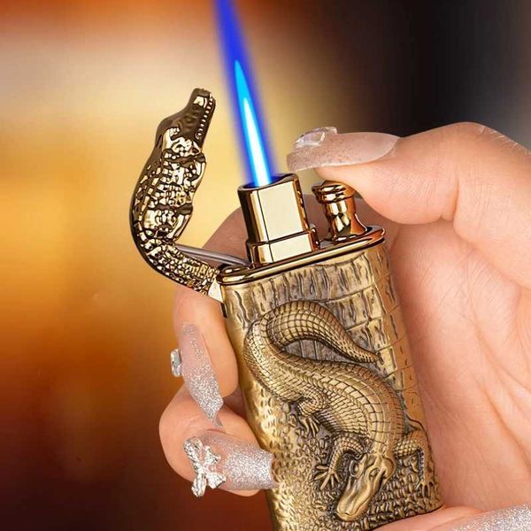 Зажигалки металлические 3D рельефные крокодиловые ветрозащитные зажигалки без газа аксессуары для курения сигар креативный мужской подарок