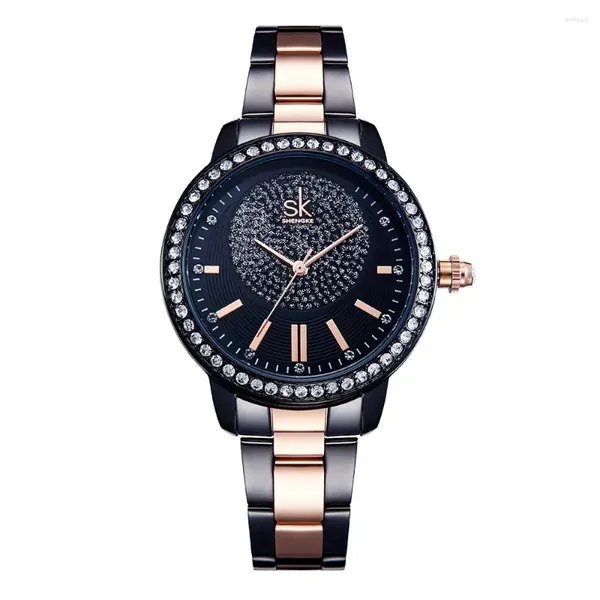 Relógios de pulso relógio feminino europeu estilo americano moda luz luxo diamante banda de aço movimento japonês à prova d'água k0075