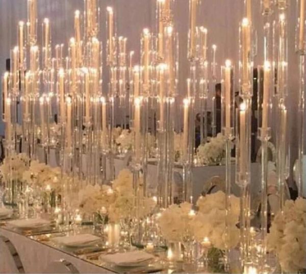 Candelabros de cristal acrílico, 4 unidades, peças centrais de casamento, castiçal transparente, cerimônia de casamento, evento, decoração de festa
