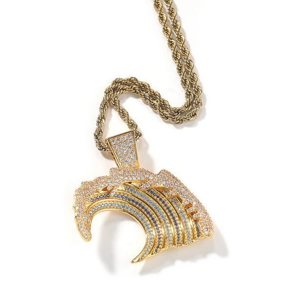 Hip Hop Meer Welle Kompass Ziege Anhänger Halskette Voll 5A Zirkon 18k Echt Gold Überzogene Coole Männer Schmuck geschenk