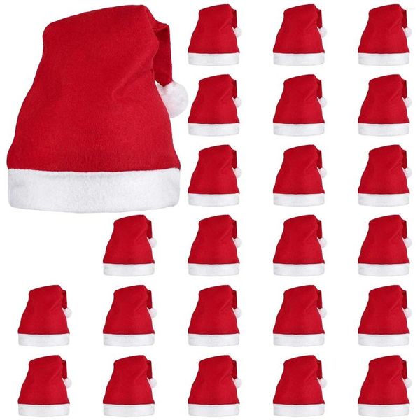 Articoli per feste Confezione da 24 cappelli da Babbo Natale rossi corti H con polsini bianchi in tessuto non tessuto natalizio per adulti