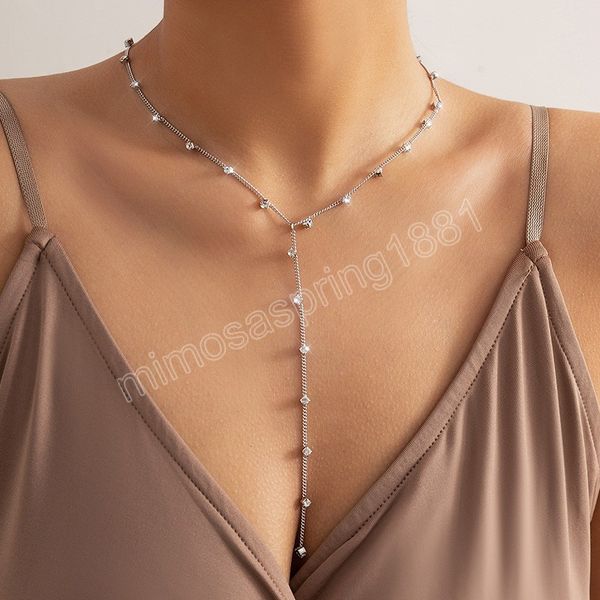 Collana con nappe lunghe con strass di moda per donne Sexy girocollo con collo a catena sul petto regalo di gioielli per feste