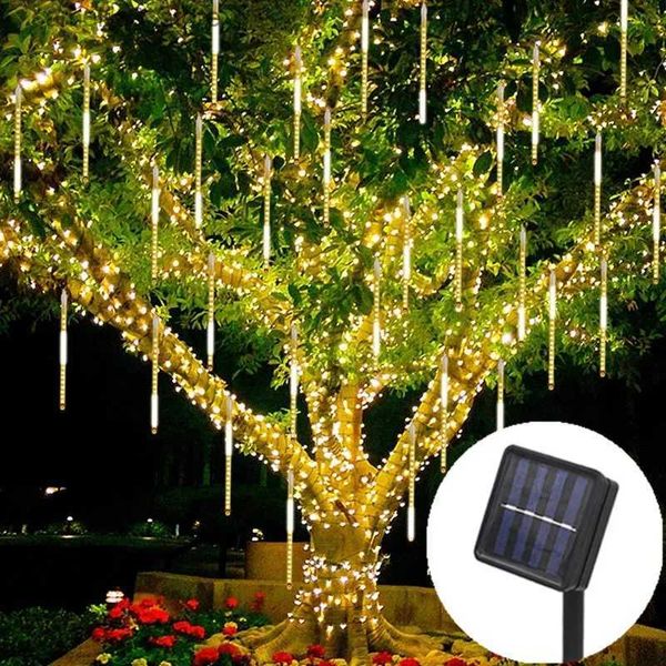 Luzes solares de parede 8 tubos 30cm 50cm luz solar ao ar livre LED chuva de meteoros luzes de corda para decoração de jardim decoração de árvore de Natal à prova d'água Q231109