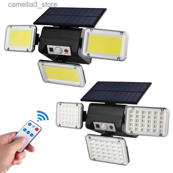 Luzes de parede solares Cabeça LED Luzes de parede solares ao ar livre à prova d'água Sensor de movimento ao ar livre Pátio Jardim Grande angular Llumination Lâmpada de parede Arandelas Q231109