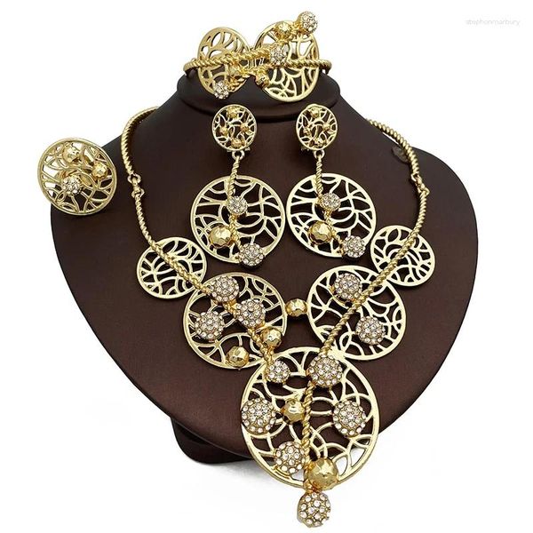 Collana Orecchini Set Gioielli brasiliani a forma rotonda Collane placcate oro Accessori da sposa europei Articolo con