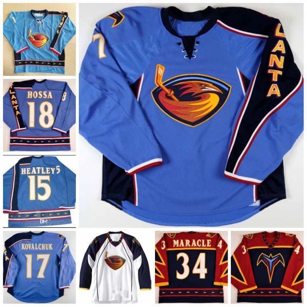 Vintage Atlanta Thrashers 17 ILYA KOVALCHUK Maglie da hockey 18 Marian Hossa 15 DANY HEATLEY Zach Bogota Johan Hedberg Kari Lehtonen Thorburn