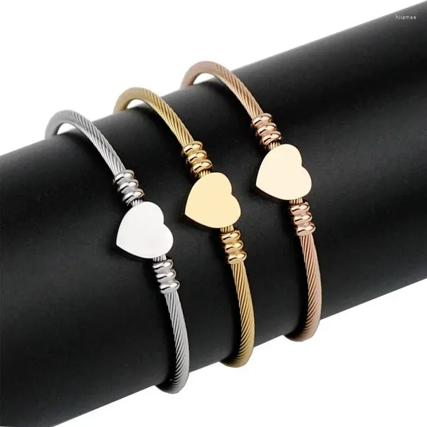 Bracciale aperto in acciaio inossidabile con cordoncino a forma di cuore, moda classica, coppia, amore romantico, regalo per anniversario di matrimonio