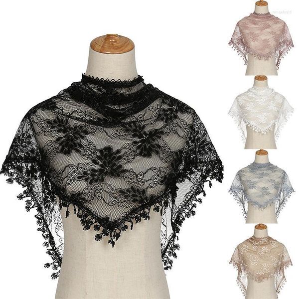 Eşarplar Kadın Püskül Şalları ve İpek Çiçek Dantel Üçgen Kolye Eşarp Moda Hicab Sheer Floral Scarfscarves Rona22