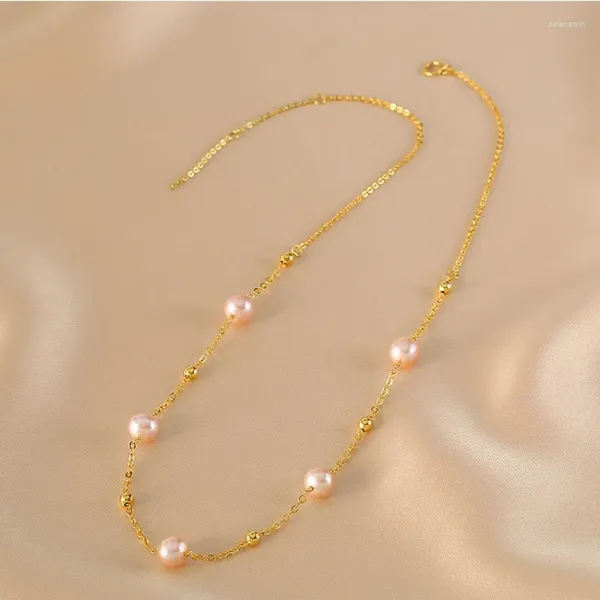 Choker Minar Trendy Rosa Farbe Barock Süßwasser Perle Charme Halsketten Für Frauen Weibliche 14K Echt Gold Überzogene Kupfer Halskette