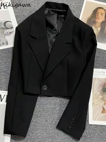 Herren Hoodies Sweatshirts Elegante schwarze Blazer Mode Crop Tops 2023 Jacke Kleidung Casual Blazer Mujer Vestes Femme Lose Langarm Mantel 231108