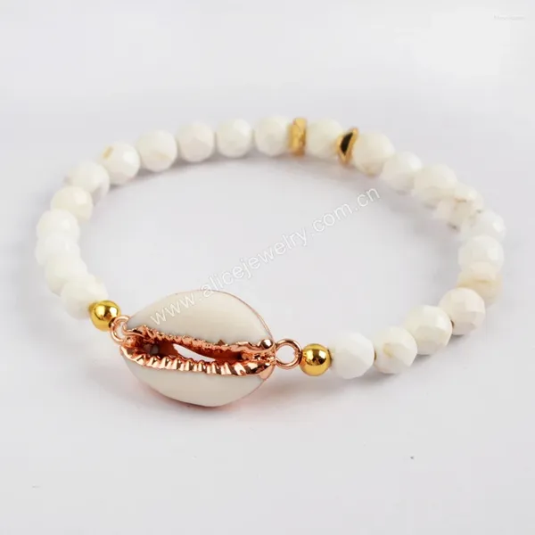 Filo di perline di pietra di pino bianco Braccialetti a catena Boho Ciondoli di conchiglia di ciprea Bracciale elastico per donne Accessori di gioielli curativi per lo yoga
