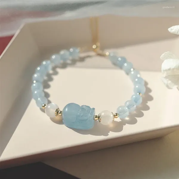 Strand PI Sulan Bao Bracciale da 6 mm Blu Pietra di luna Cristallo Stringa a mano per inviare cioè regalo Elegante atmosfera di moda Donna Fidanzata