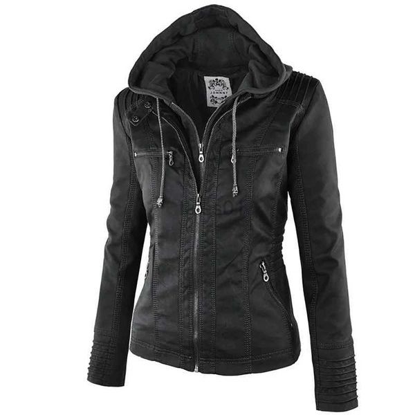 Parka da donna in piumino 2022 moda invernale giacca in ecopelle giacche basic da donna con cappuccio giacca da motociclista sottile nera cappotti da donna jaqueta zln231109