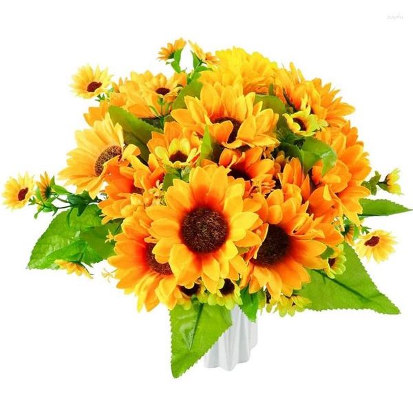 Fiori decorativi Girasoli di seta autunnali artificiali Mazzi di girasoli gialli brillanti con steli 4 mazzi/confezione per la decorazione domestica di nozze