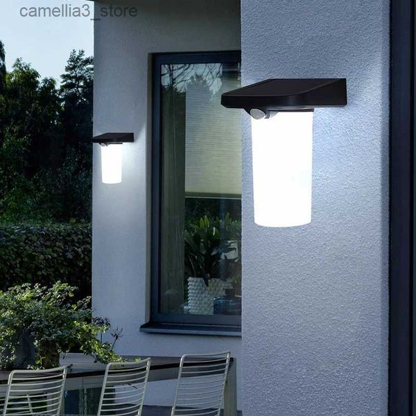 Lampade da parete solari Sensore di movimento impermeabile Sicurezza Illuminazione da percorso ad energia solare Lampada da parete a LED Luci da giardino solari per esterni Q231109