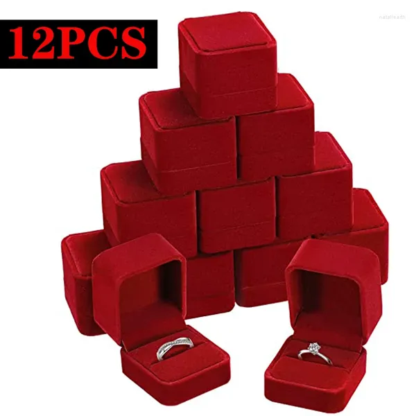 Мешочки для ювелирных изделий 12 шт. Красная квадратная бархатная коробка для колец Обручальное свадебное ожерелье Серьги Подарочный держатель для влюбленных Ювелирные изделия оптом