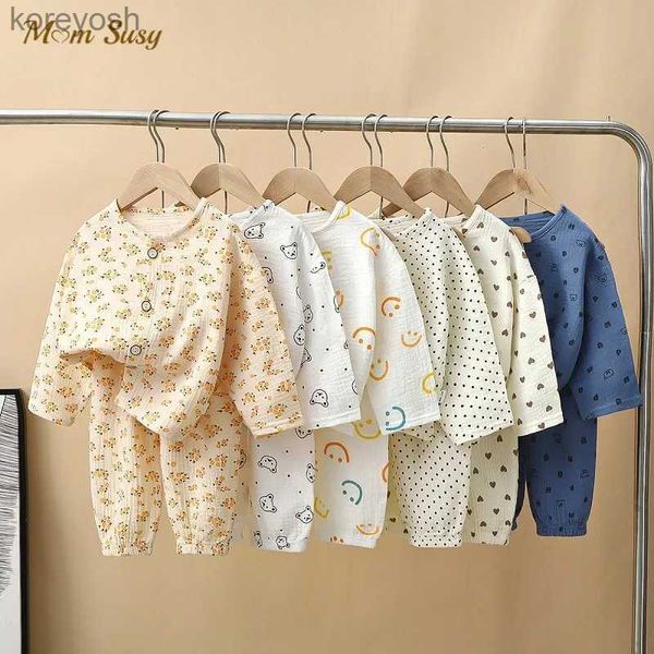 Пижамы для маленьких девочек и мальчиков, хлопковый пижамный комплект, рубашка + штаны, 2 шт., одежда для сна для малышей, домашний костюм с мультяшным дизайном, одежда для малышей 1-12YL231109