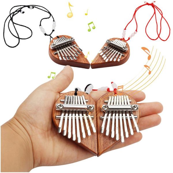 Parti Sekiz Ton Mini Kalimba Parmak Taşınabilir Piyano 8 Anahtarlar Ahşap Yarım Kalp Base Başparmak Diy Meclis Noel Kolye Hediyeleri Z40
