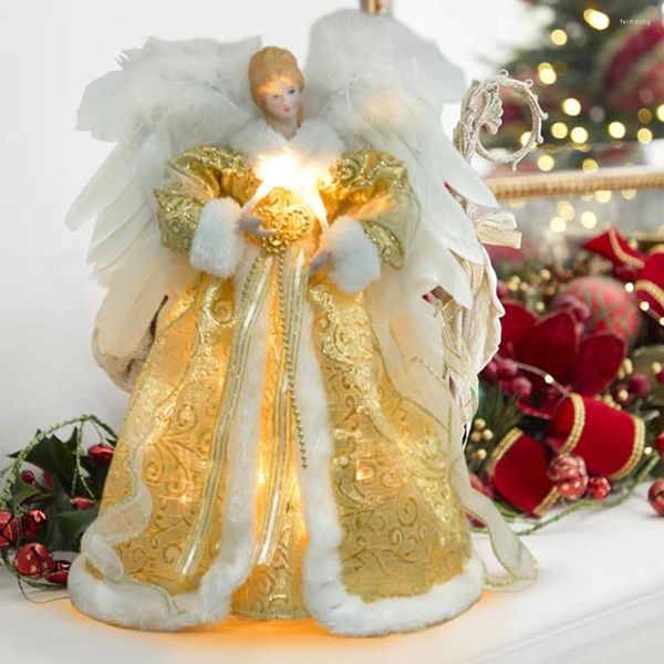 Decorações de Natal LED Anjo Pingente Luz 3D Boneca Árvore Top 2023 Decoração Xmas Dia dos Namorados