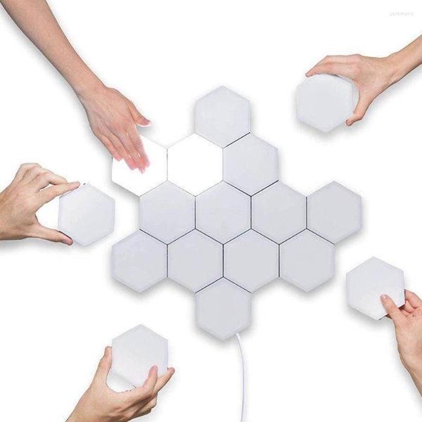 Lâmpadas de parede Luz de luz hexagonal Luzes sensíveis ao toque LED Night com adaptador CA para quartos, amantes presentes DIY