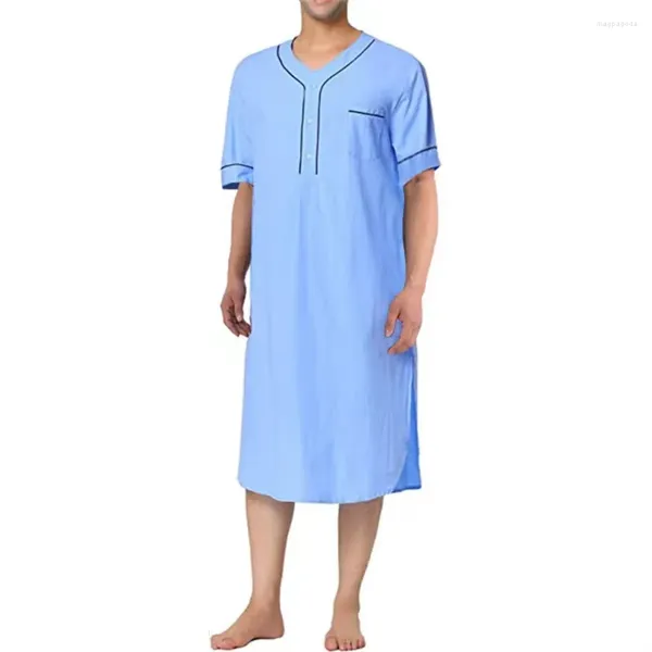 Этническая одежда, мужская абайя, халат с короткими рукавами и v-образным вырезом, повседневная домашняя одежда, свободная однотонная ночная рубашка, исламское мусульманское летнее платье Thobes