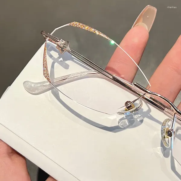 Montature per occhiali da sole Montatura per occhiali poligonale senza montatura in lega ultra trasparente da 55 mm per uomo e donna Prescrizione anti blu 50808
