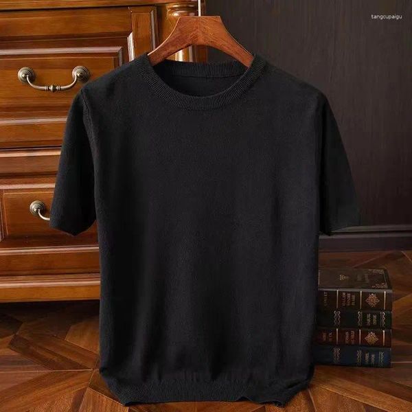 Herren-T-Shirts, Kaschmir-Strick-T-Shirt, O-Ausschnitt, Wolle, kurzärmelig, Pullover, T-Shirt, bequem, lässig, Pullover, Sommer-Tops