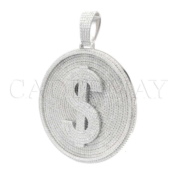 Pingente de colar de diamante de moissanite em forma de círculo de prata esterlina com padrão personalizado de hip hop