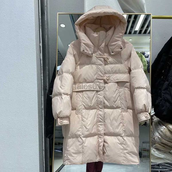 Mulheres para baixo parkas feminino casaco 2023 novo botão de chifre engrossado pato branco para baixo jaqueta inverno moda quente com capuz feminino jaqueta nbh900 zln231109