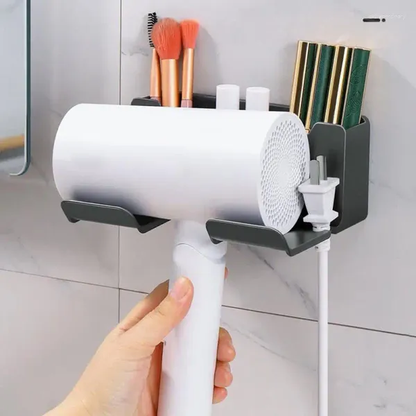 Set di accessori per il bagno WC senza punzonatura Staffa per asciugacapelli Ventilatore a parete Posizionato Appendiabiti per ripiano Accessori per il bagno