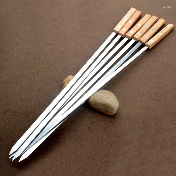 Werkzeuge Barbecue String Spieße Stücke von Edelstahl Natur Buche Griff Braten Stick für BBQ Outdoor Picknick 6 Teile/satz 60 cm