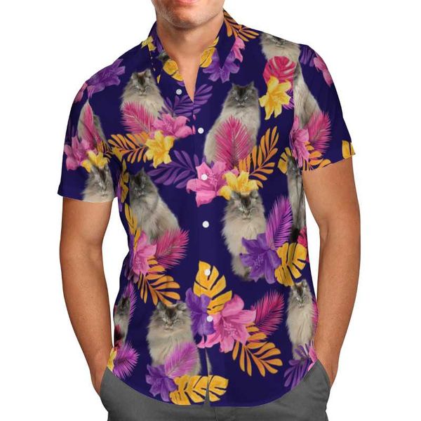 Camisas casuais masculinas Purple 3d PRAIA PRAIA PRAIA HAWAIIAN 2023 Camisa de verão de luva curta