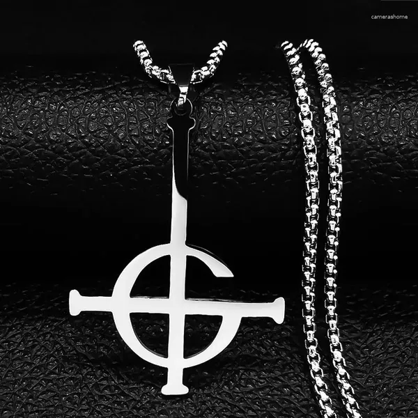 Anhänger Halsketten HNSP Punk Ghost Rock Band Edelstahl Kreuz Halskette Für Männer Frauen Gothic Schmuck